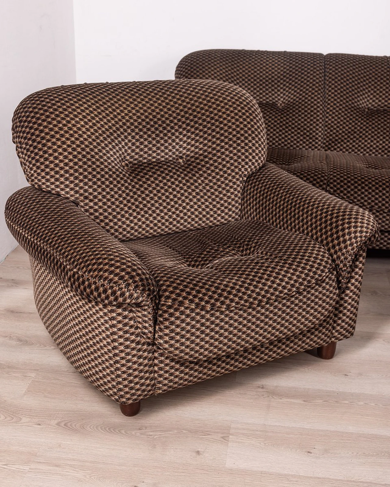 Padded living room in brown fabric with wooden feet, 1970s 4