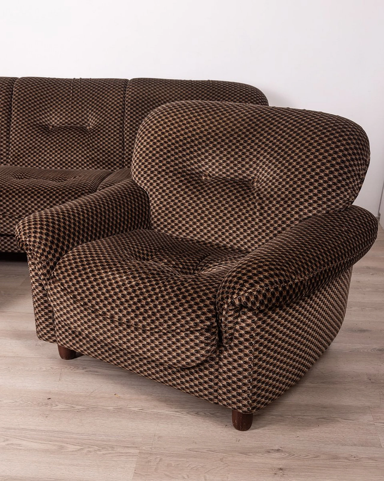 Padded living room in brown fabric with wooden feet, 1970s 5