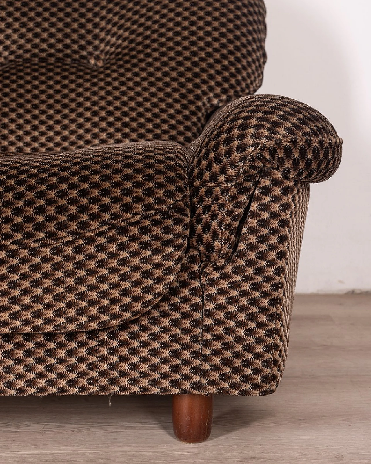 Padded living room in brown fabric with wooden feet, 1970s 7