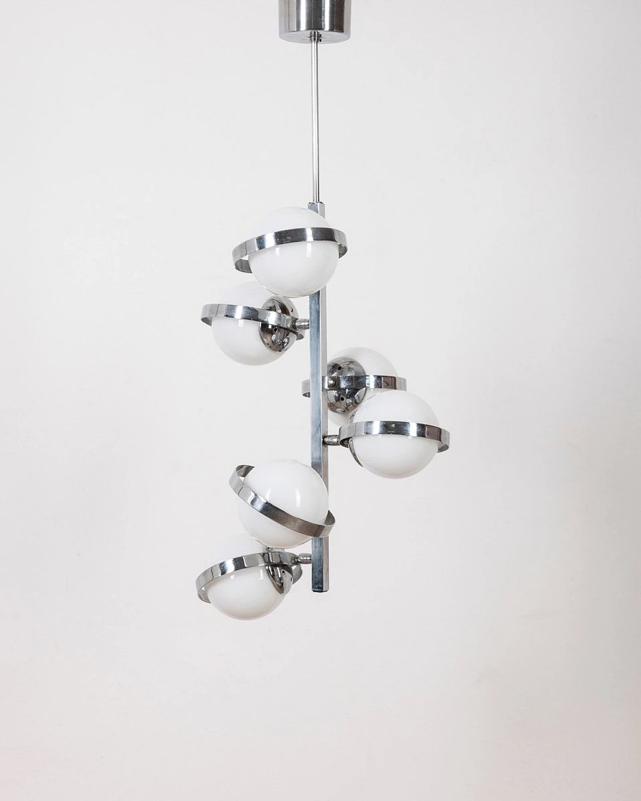 6-Light sphere chandelier in glass and chromed metal, 1970s 1