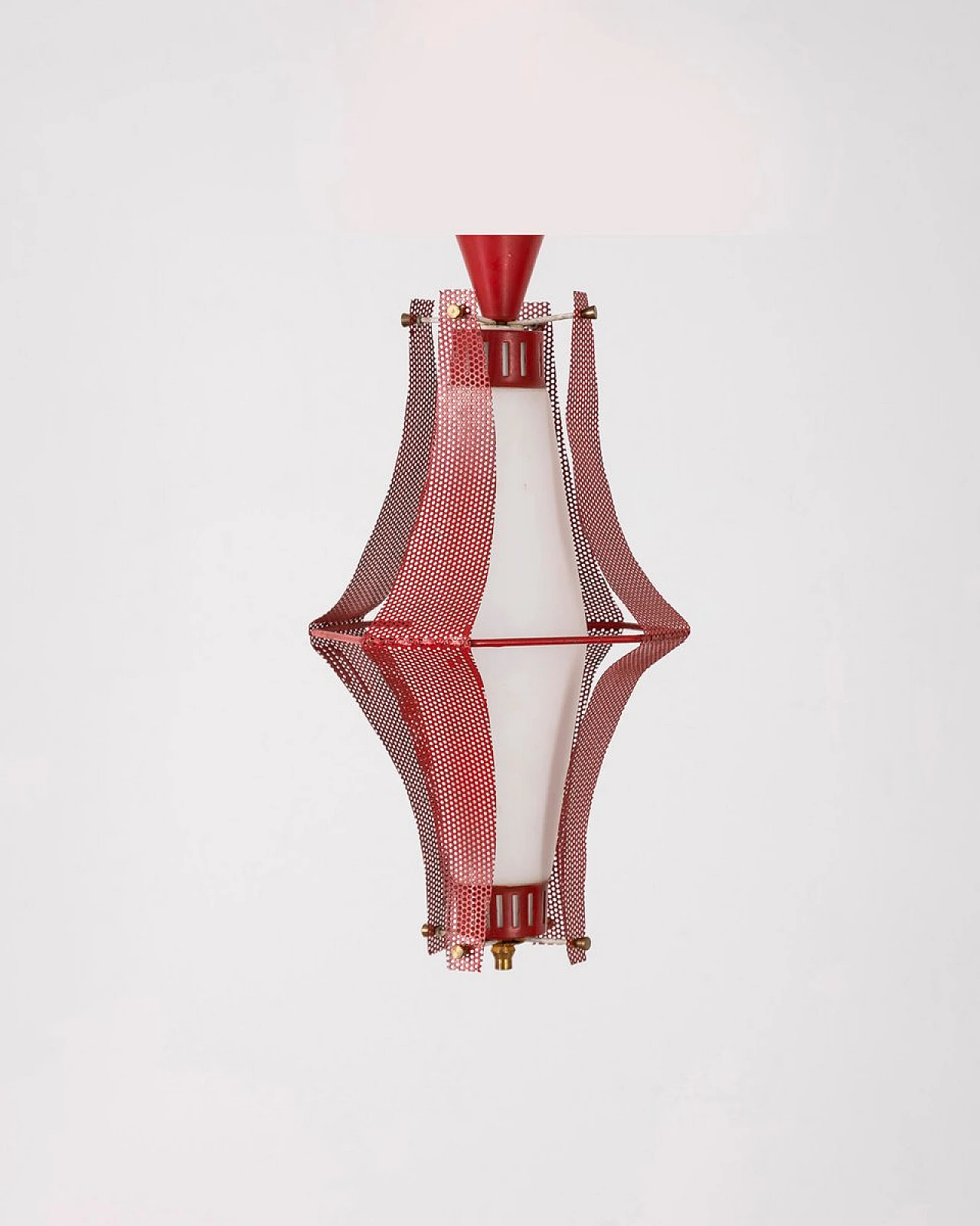 Red metal and glass ceiling lamp, 1970s 1