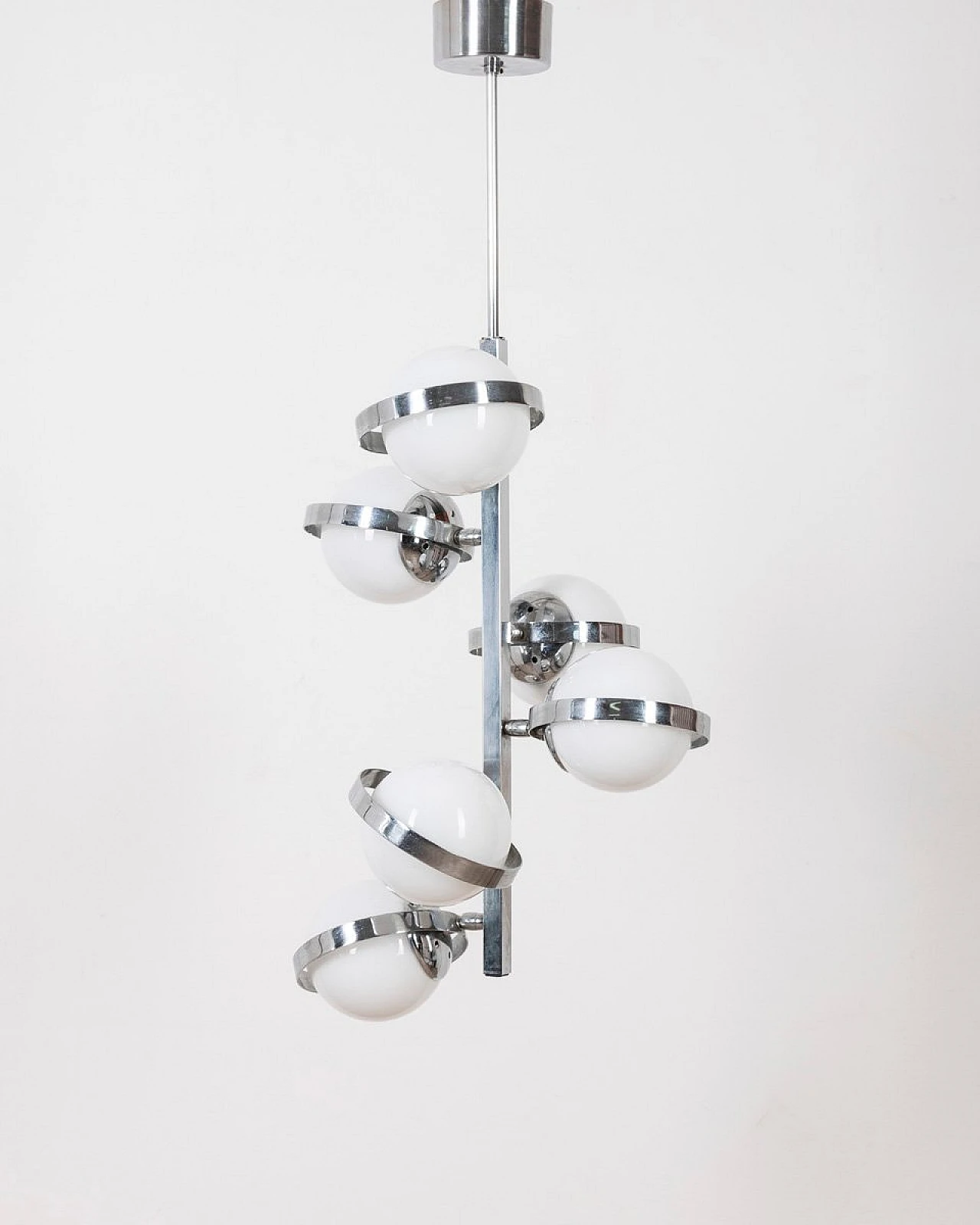 6-Light sphere chandelier in glass and chromed metal, 1970s 2