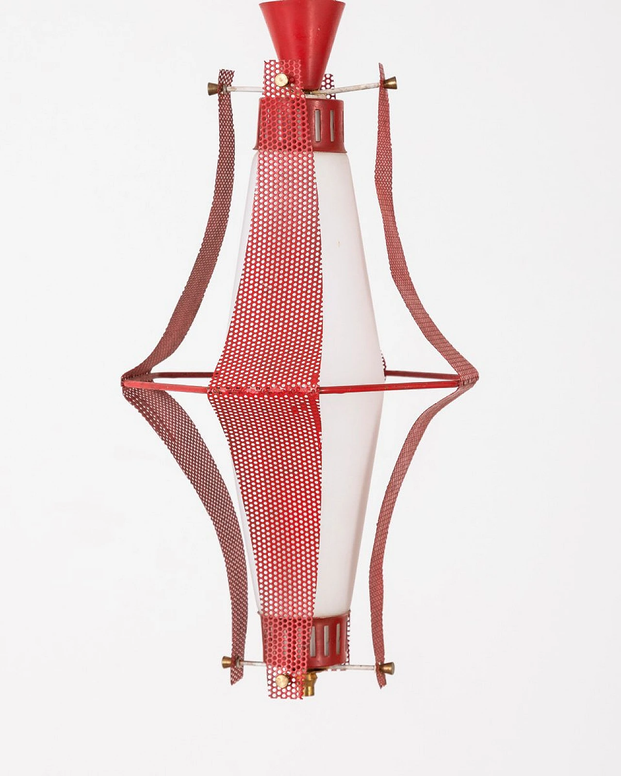 Red metal and glass ceiling lamp, 1970s 2