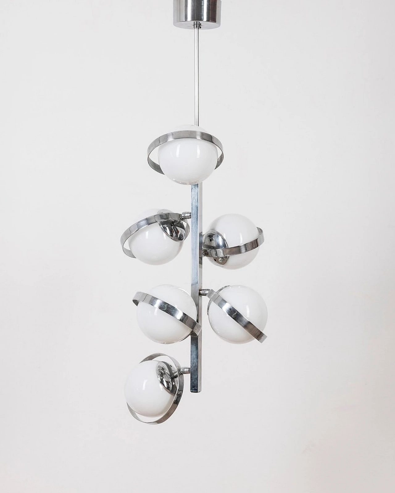 6-Light sphere chandelier in glass and chromed metal, 1970s 3