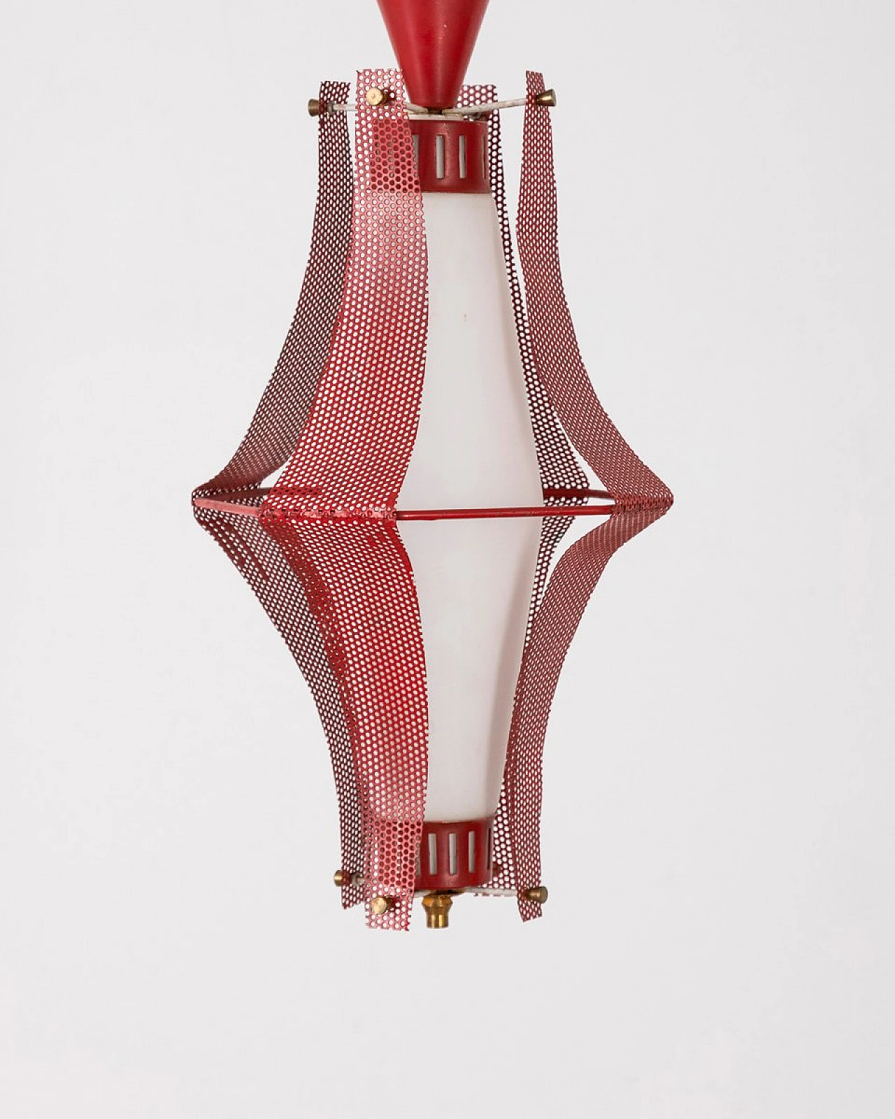 Red metal and glass ceiling lamp, 1970s 3