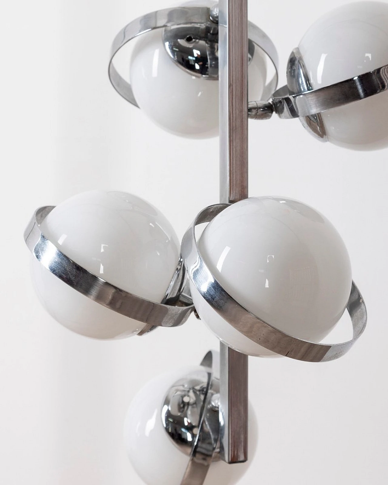 6-Light sphere chandelier in glass and chromed metal, 1970s 4