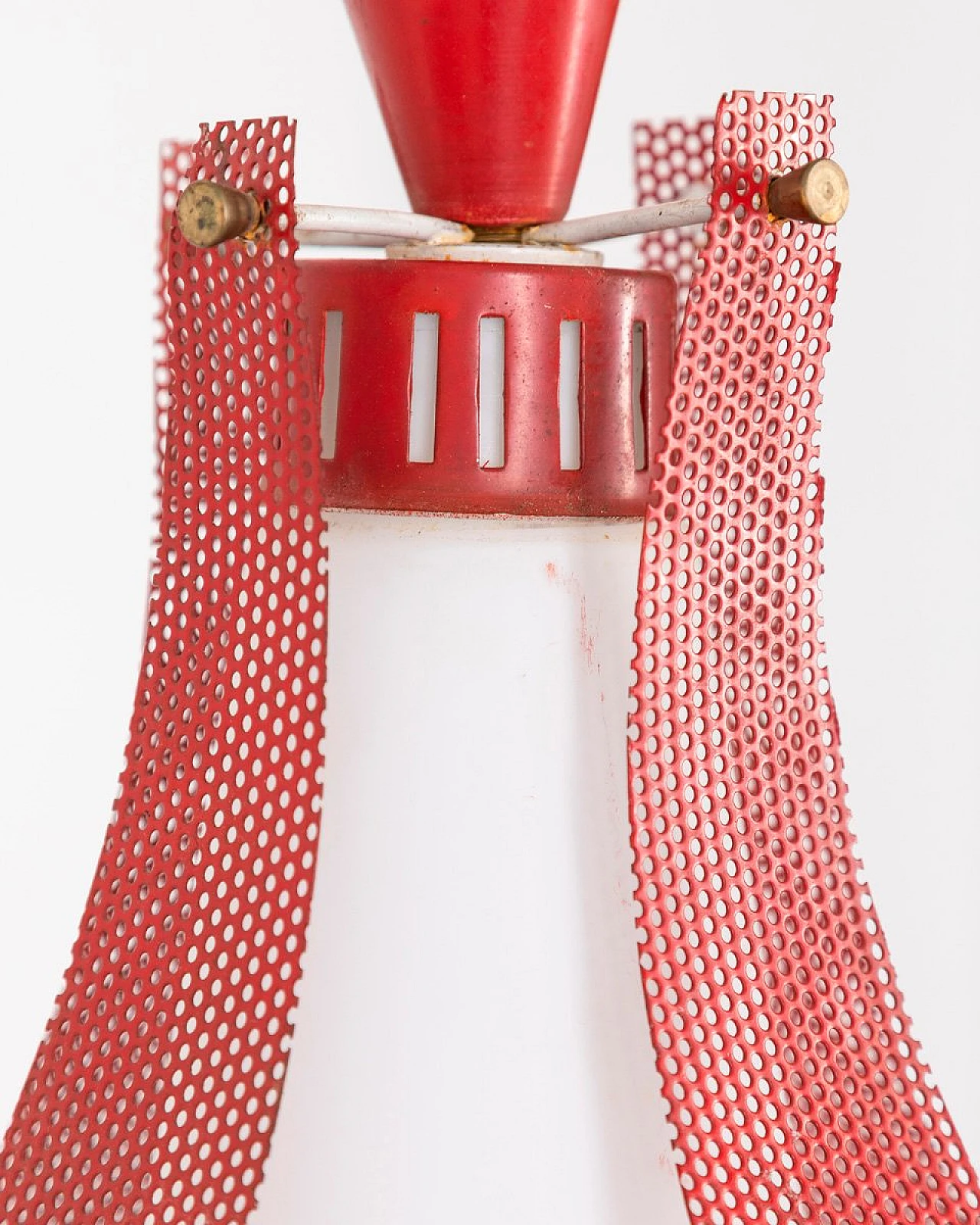 Red metal and glass ceiling lamp, 1970s 5