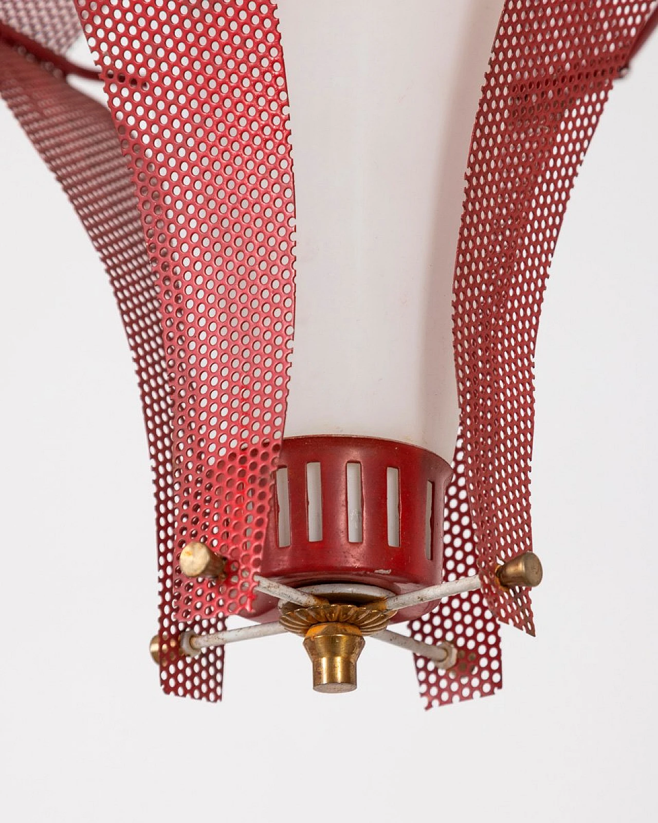 Red metal and glass ceiling lamp, 1970s 6