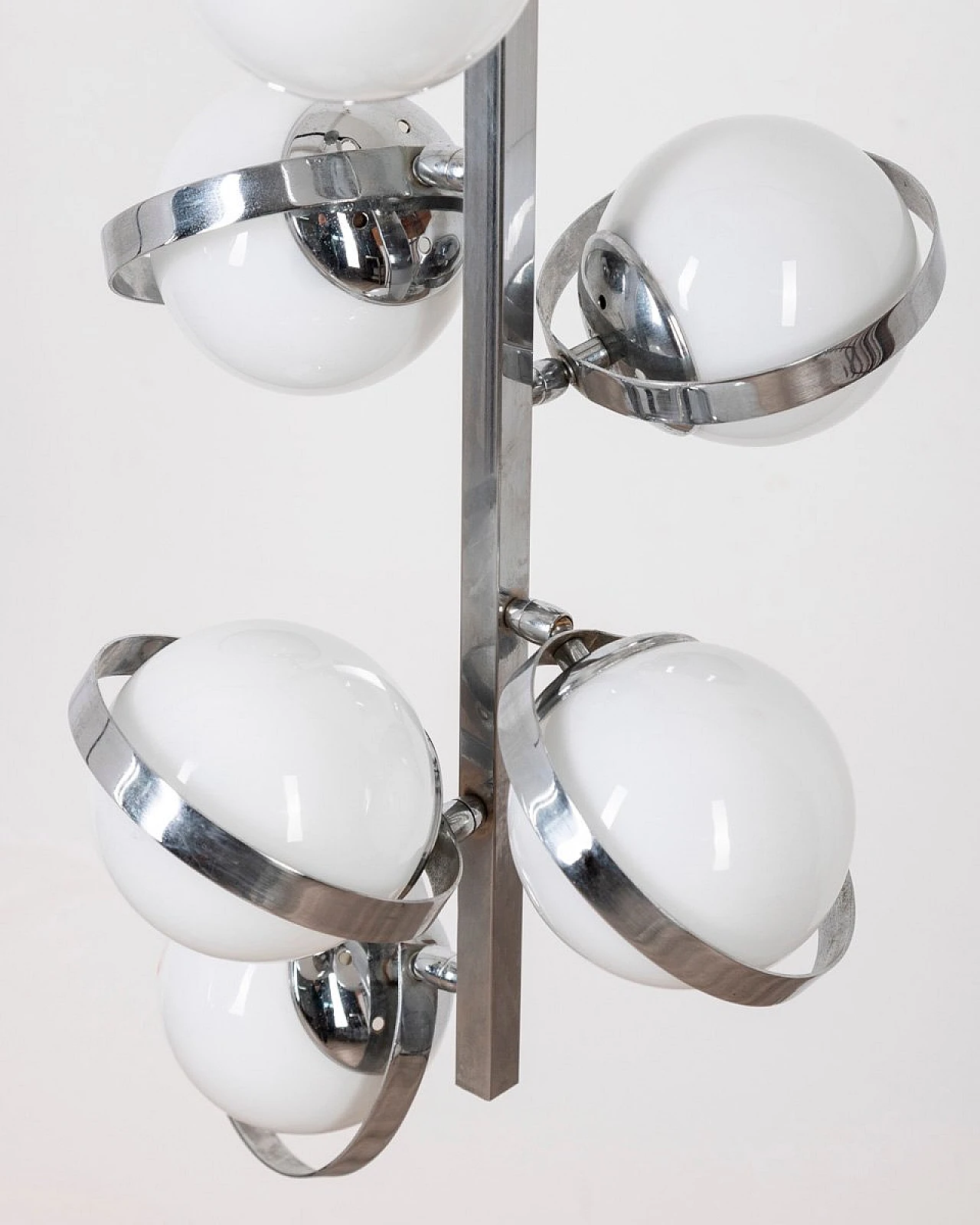 6-Light sphere chandelier in glass and chromed metal, 1970s 7