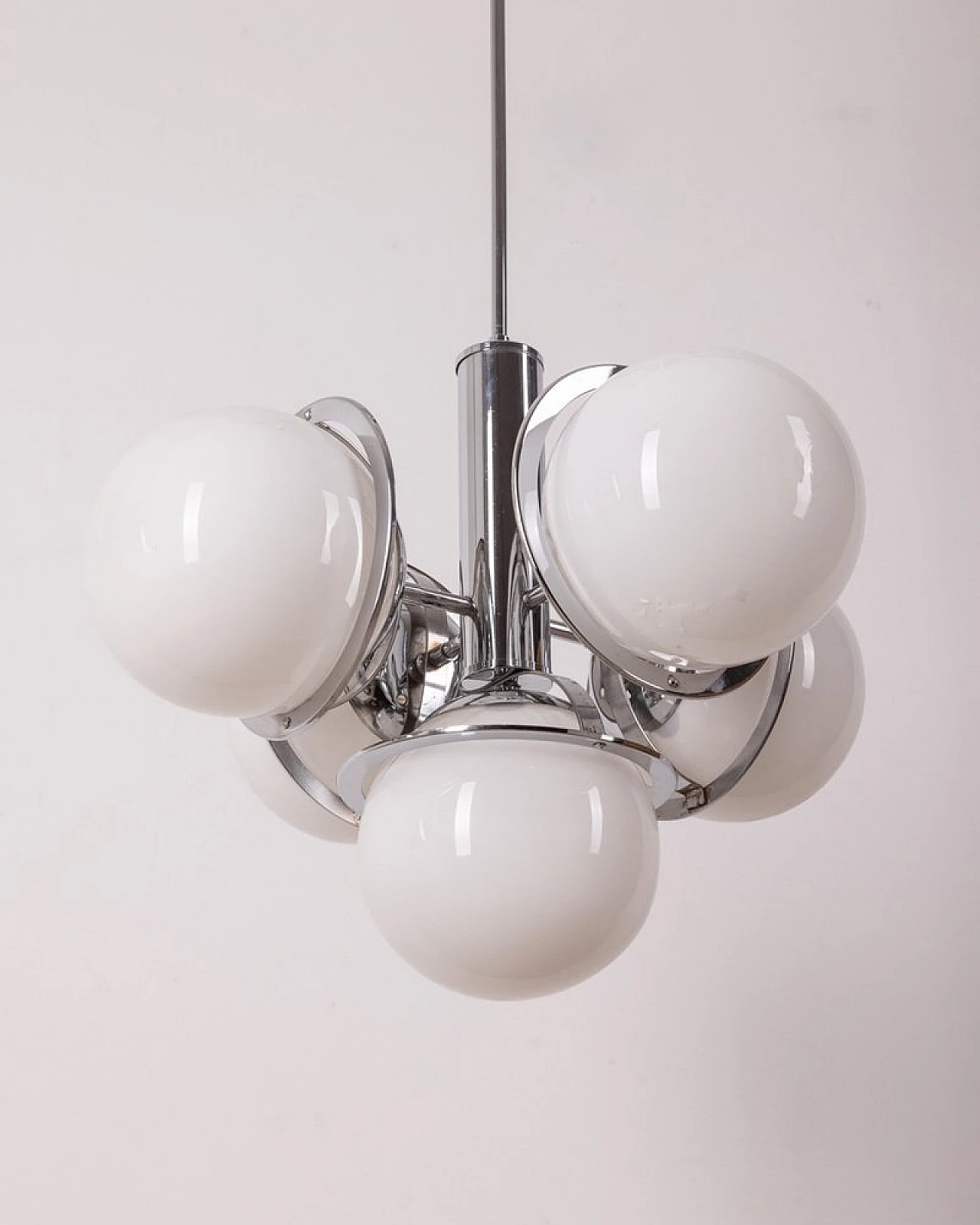 5-Lights chandelier in chromed metal and glass by G. Sciolari, 1960s 2