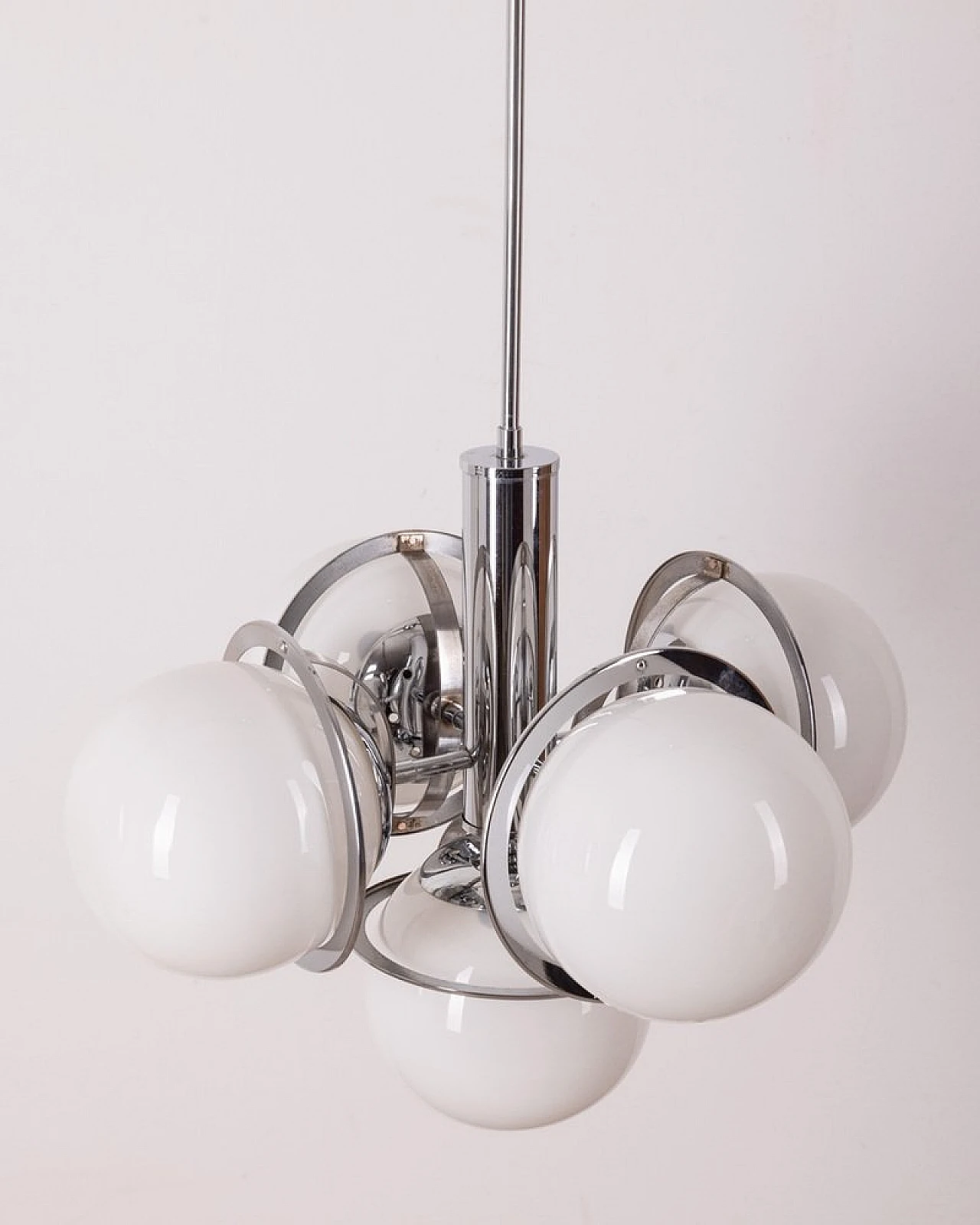 5-Lights chandelier in chromed metal and glass by G. Sciolari, 1960s 3