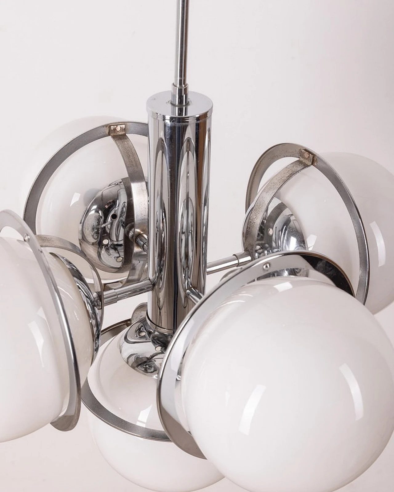 5-Lights chandelier in chromed metal and glass by G. Sciolari, 1960s 8