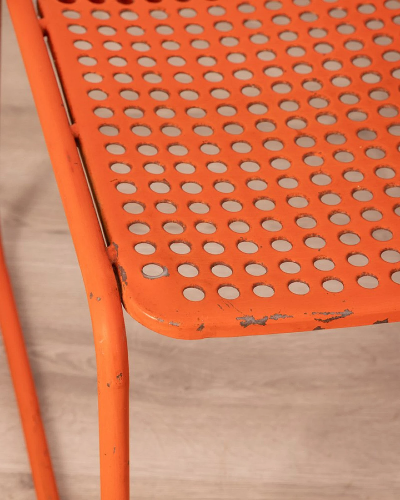 Pair of orange garden chairs in iron, 1970s 8