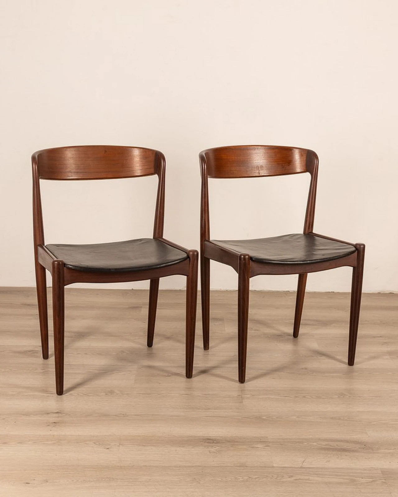 Pair of teak and black leather chairs by Arne Hovmand Olsen, 1950s 1