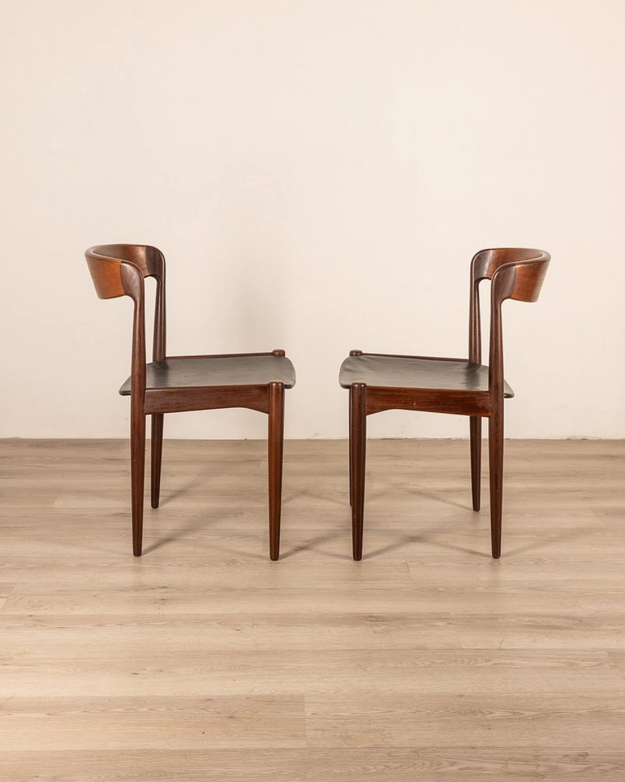 Pair of teak and black leather chairs by Arne Hovmand Olsen, 1950s 2