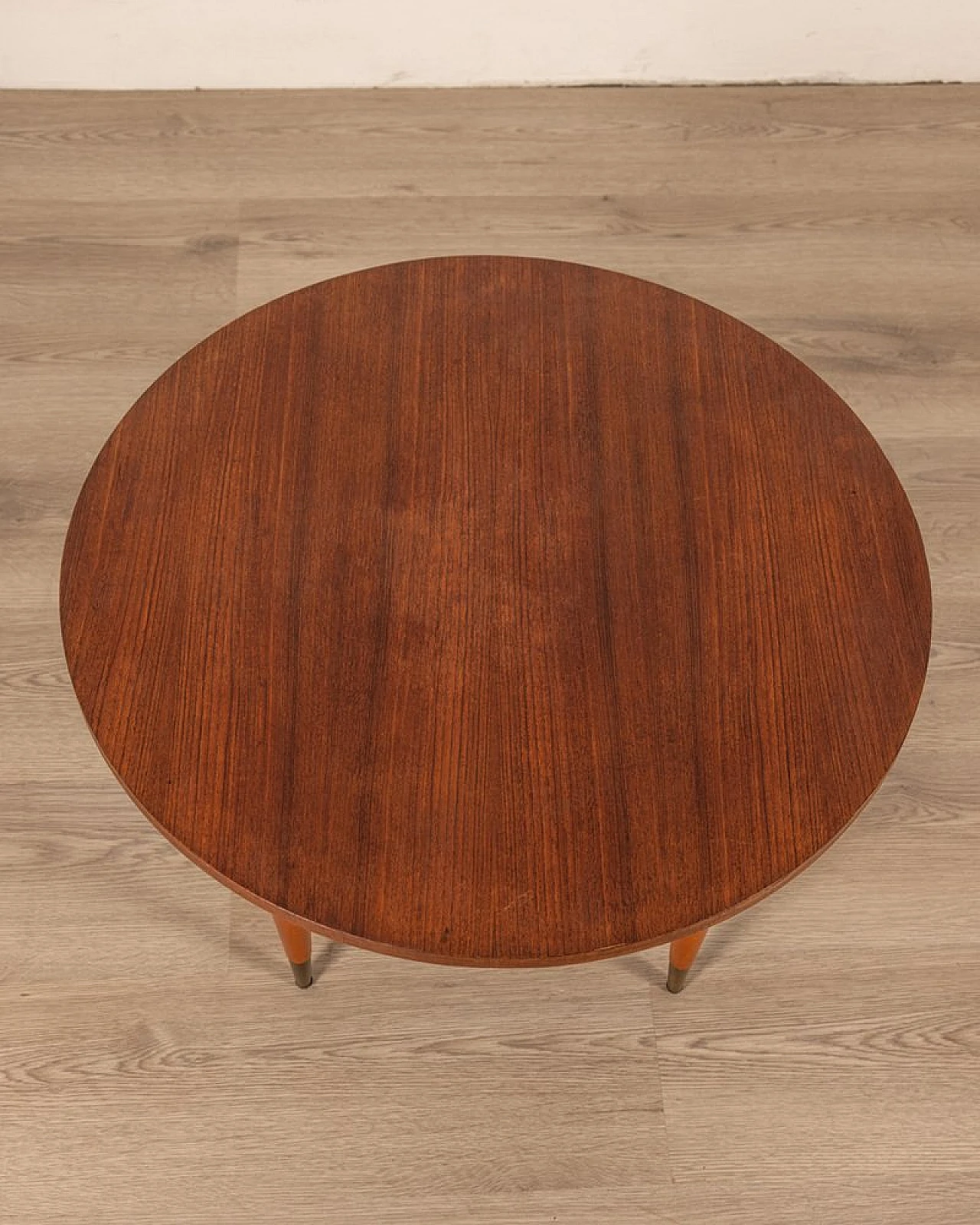 Round wood and brass coffee table with black top, 1960s 3