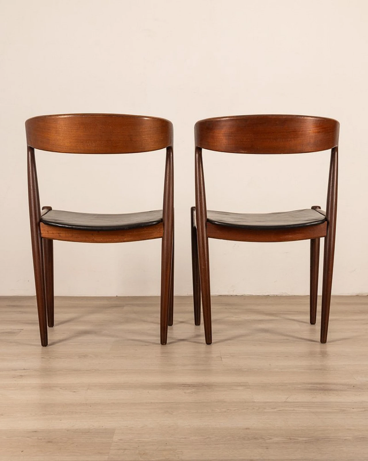 Pair of teak and black leather chairs by Arne Hovmand Olsen, 1950s 3