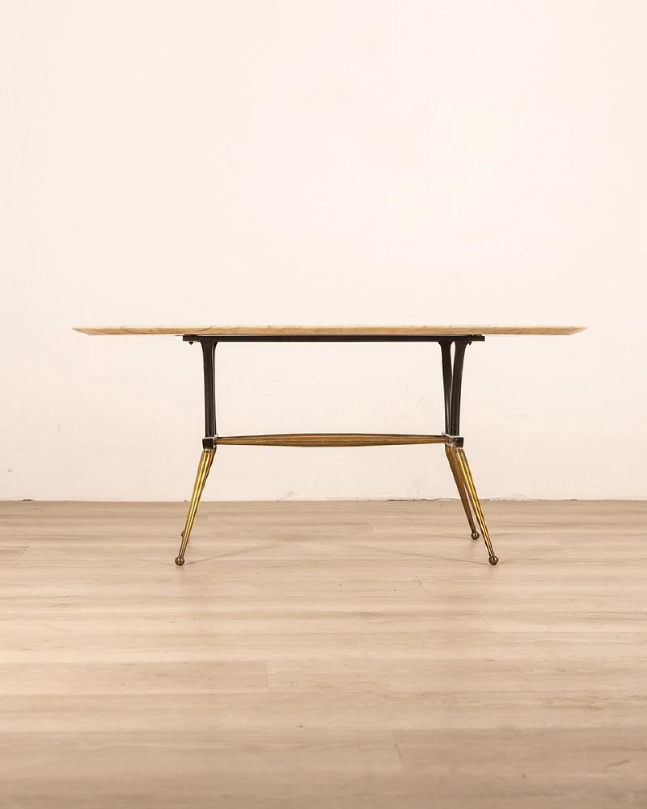 Coffee table in brass & metal with oval marble top, 1960s 4