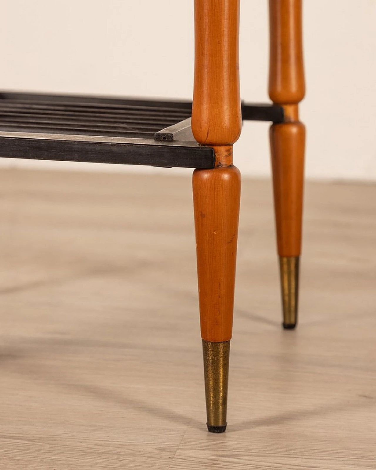 Round wood and brass coffee table with black top, 1960s 6