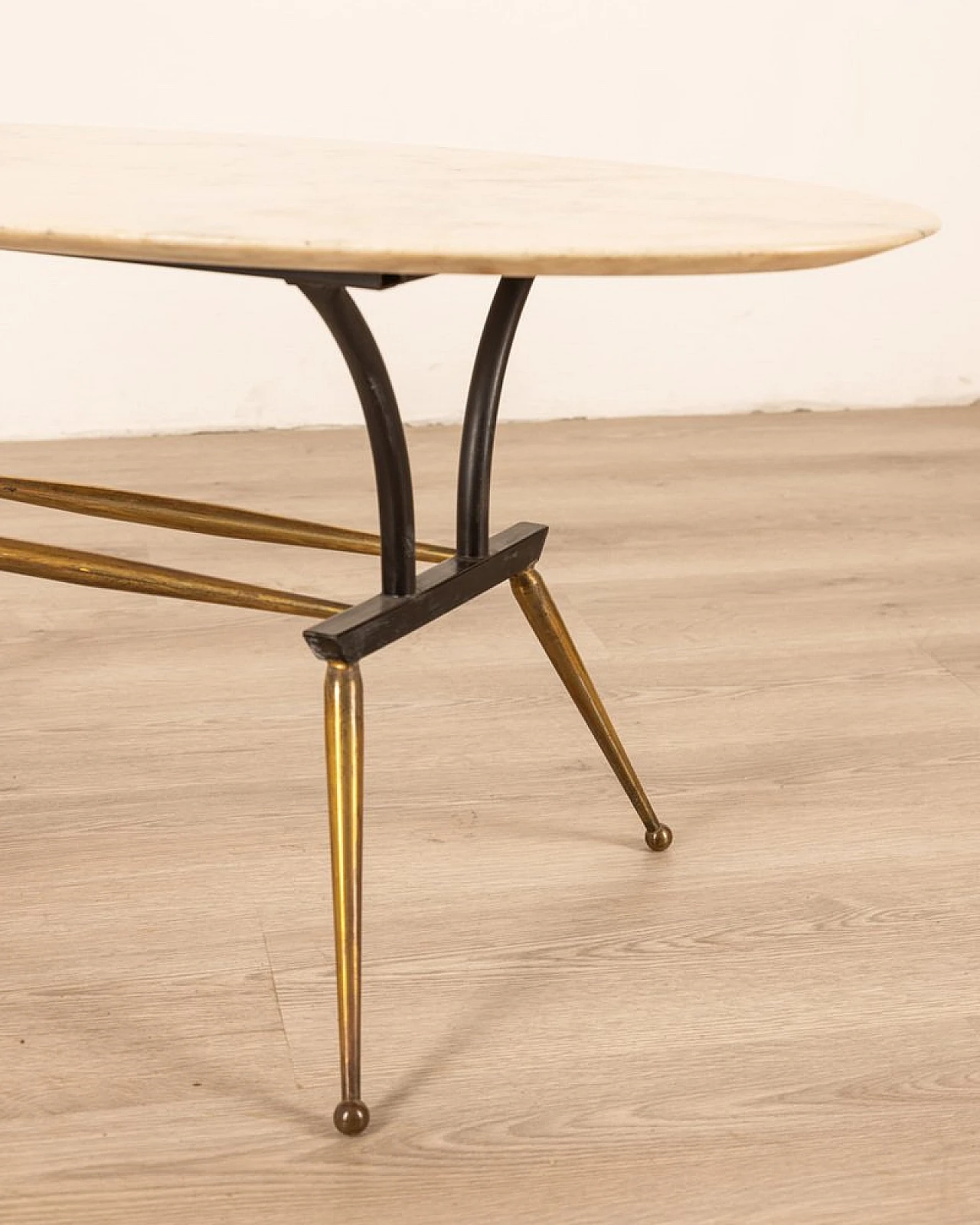 Coffee table in brass & metal with oval marble top, 1960s 6