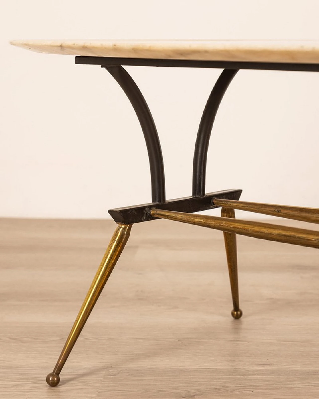 Coffee table in brass & metal with oval marble top, 1960s 7