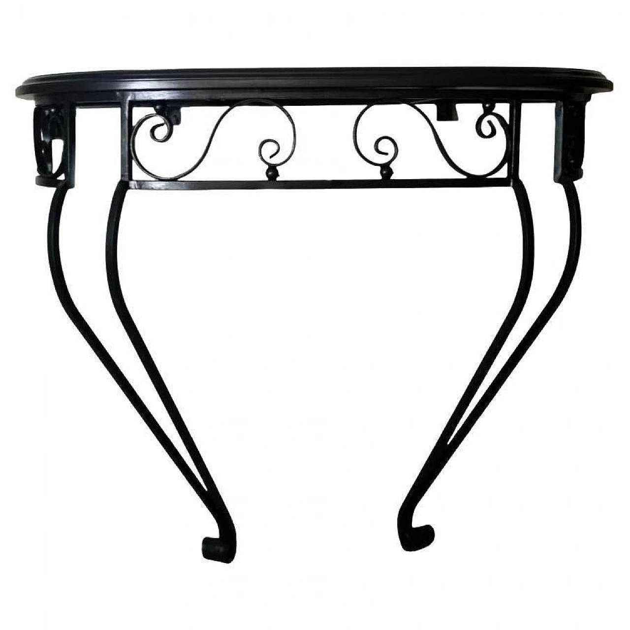 Wrought iron wall console table with wooden top, 1930s 1