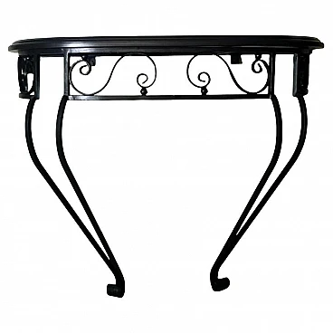 Wrought iron wall console table with wooden top, 1930s