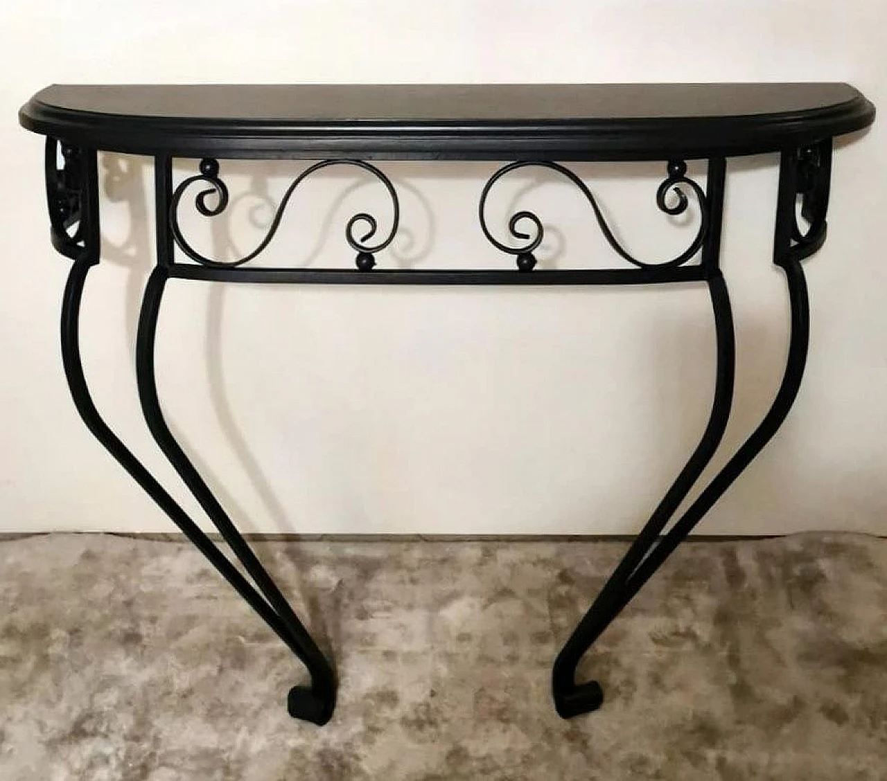 Wrought iron wall console table with wooden top, 1930s 3