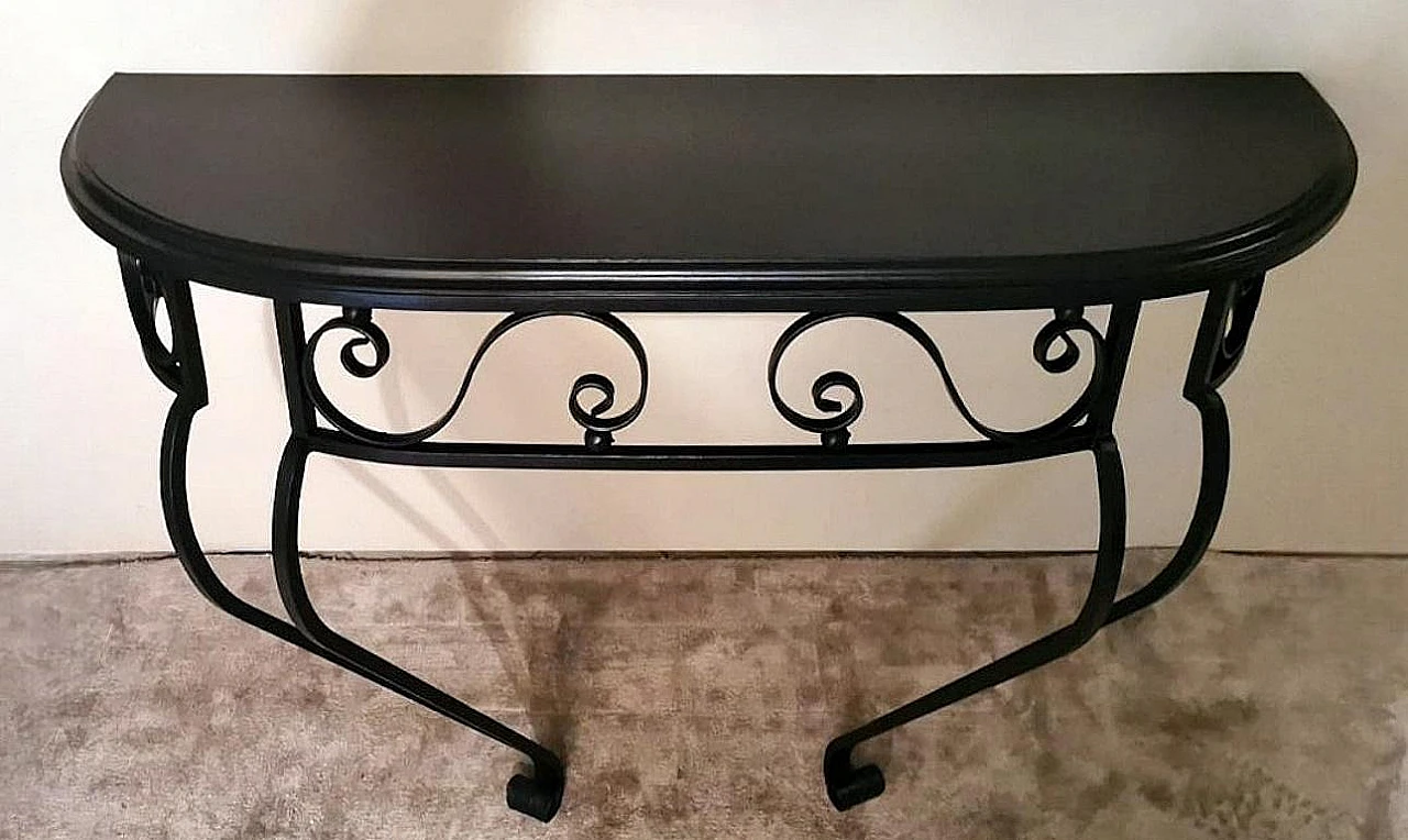 Wrought iron wall console table with wooden top, 1930s 4