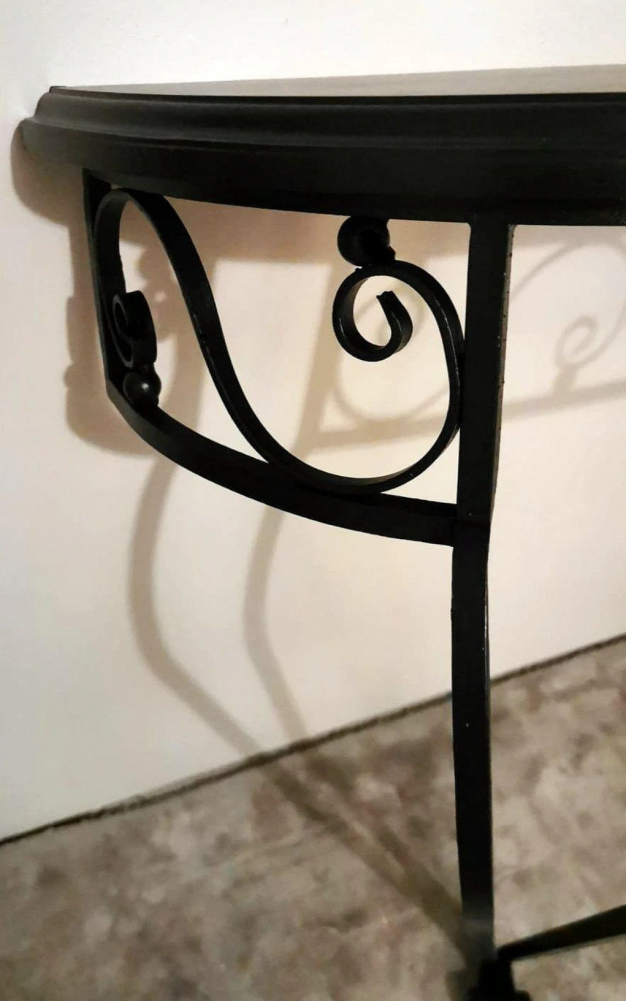 Wrought iron wall console table with wooden top, 1930s 11