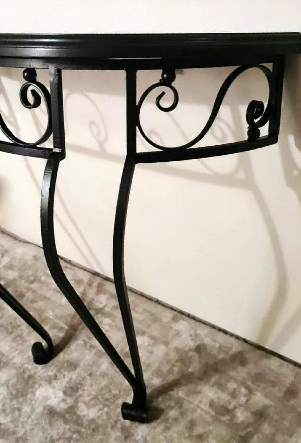 Wrought iron wall console table with wooden top, 1930s 14