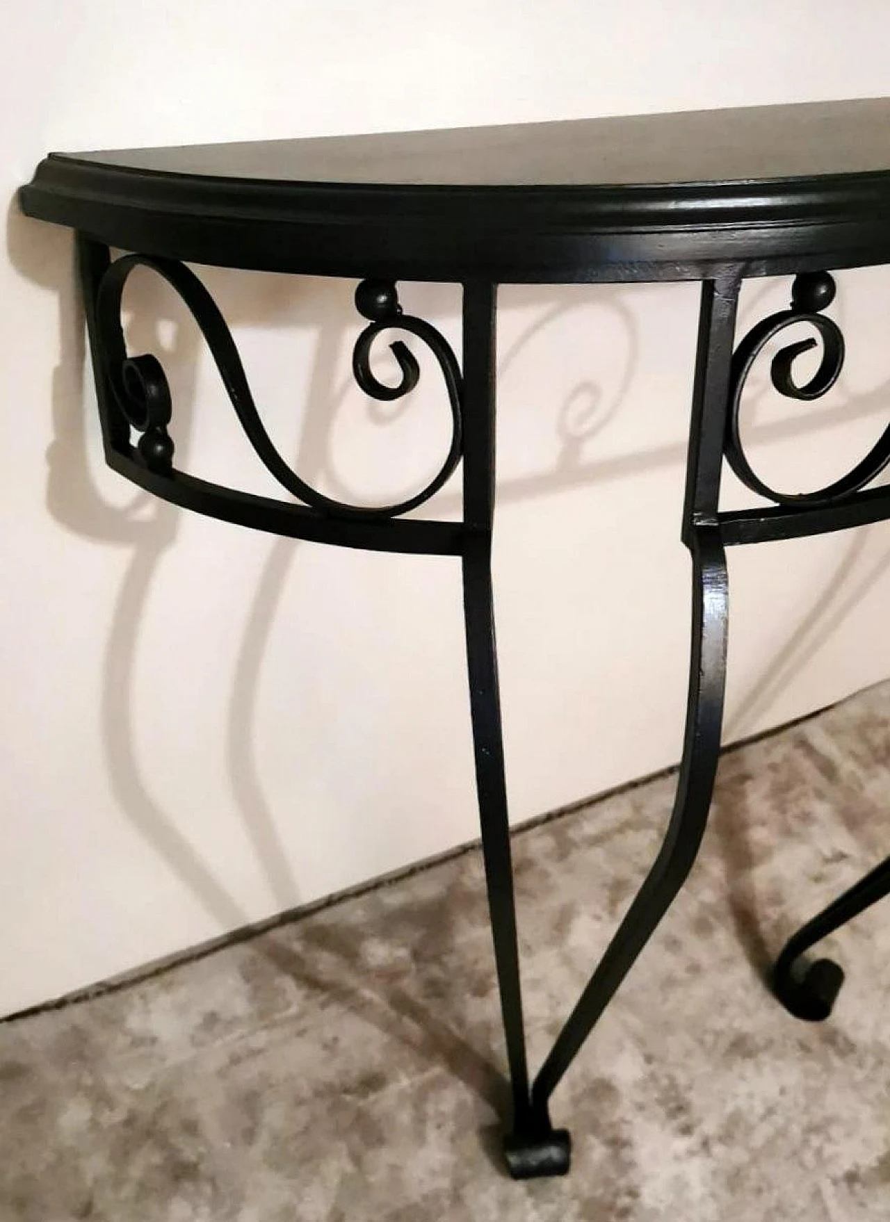 Wrought iron wall console table with wooden top, 1930s 15