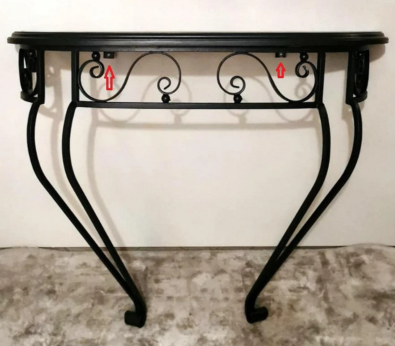 Wrought iron wall console table with wooden top, 1930s 17