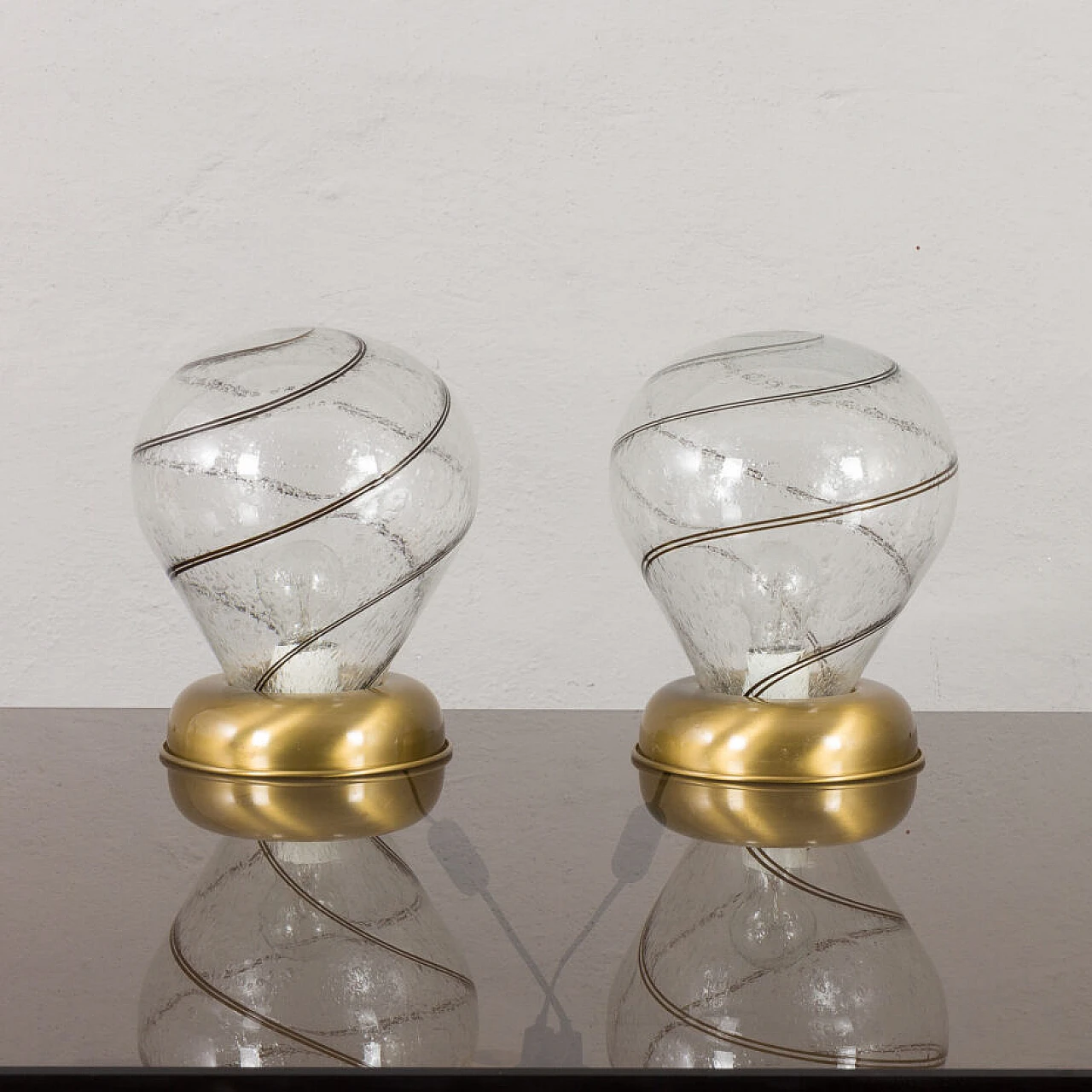 Pair of Murano glass and brass table lamps, 1970s 1