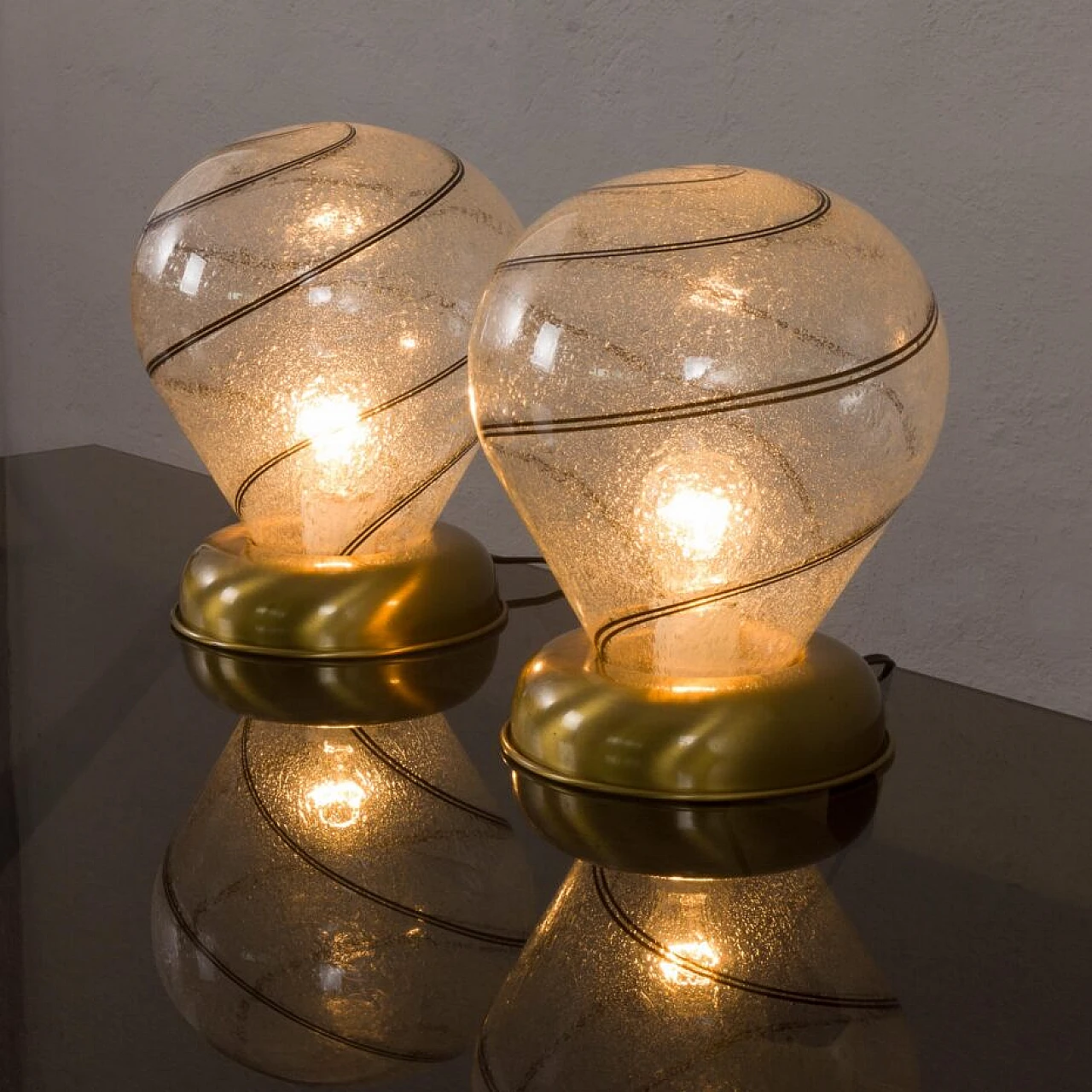 Pair of Murano glass and brass table lamps, 1970s 2