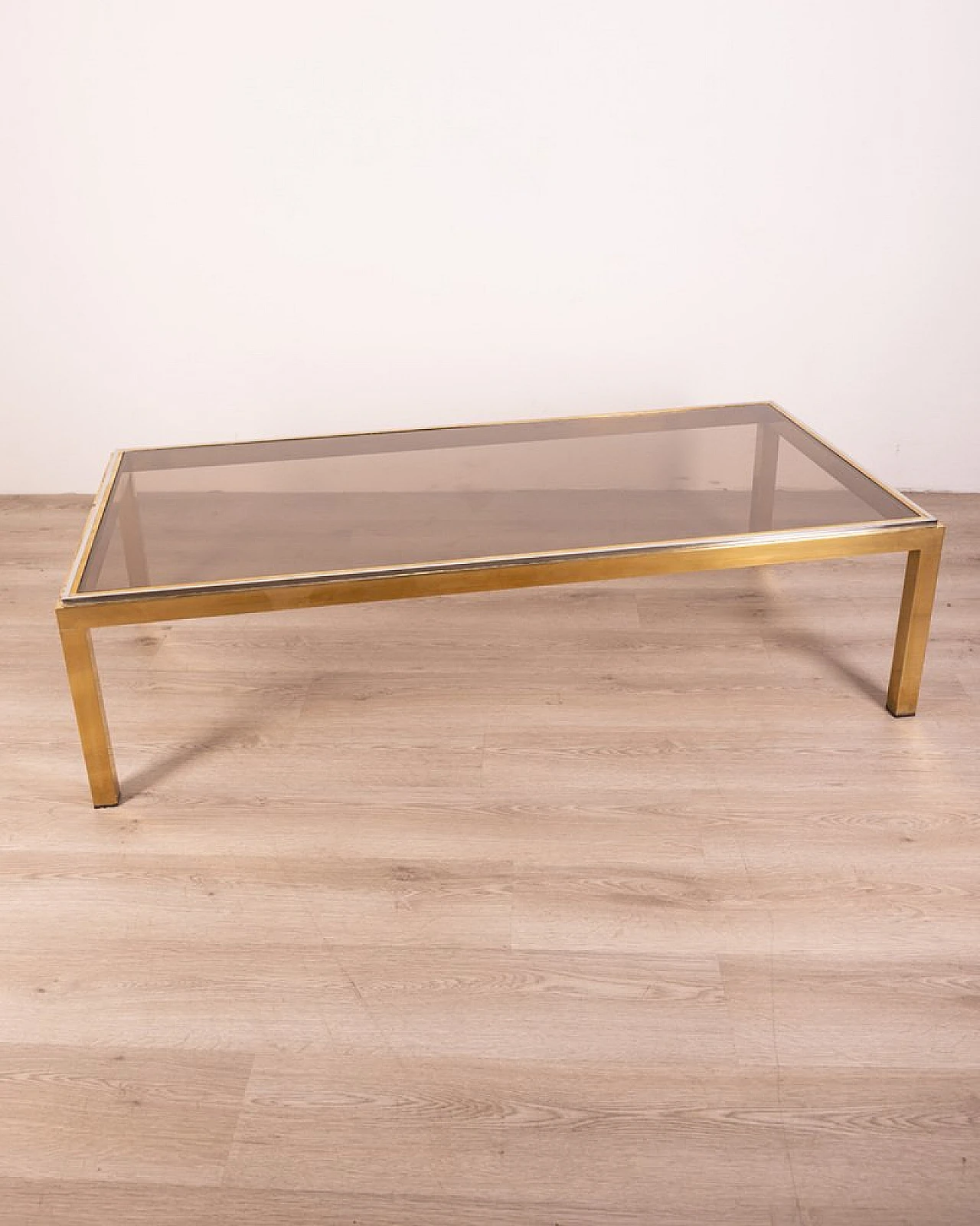 Rectangular coffee table in smoked glass and brass, 1960s 2