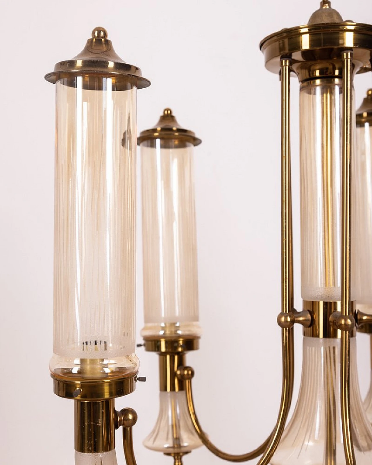 6-Light chandelier in gilded brass and decorated glass, 1960s 4