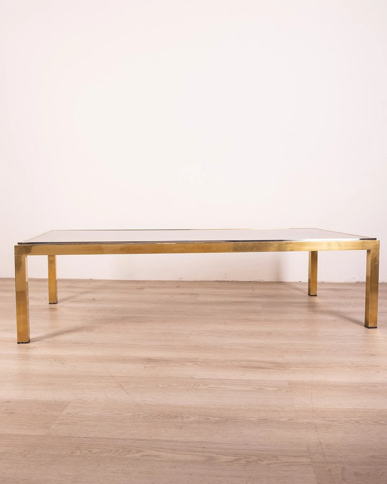 Rectangular coffee table in smoked glass and brass, 1960s 3