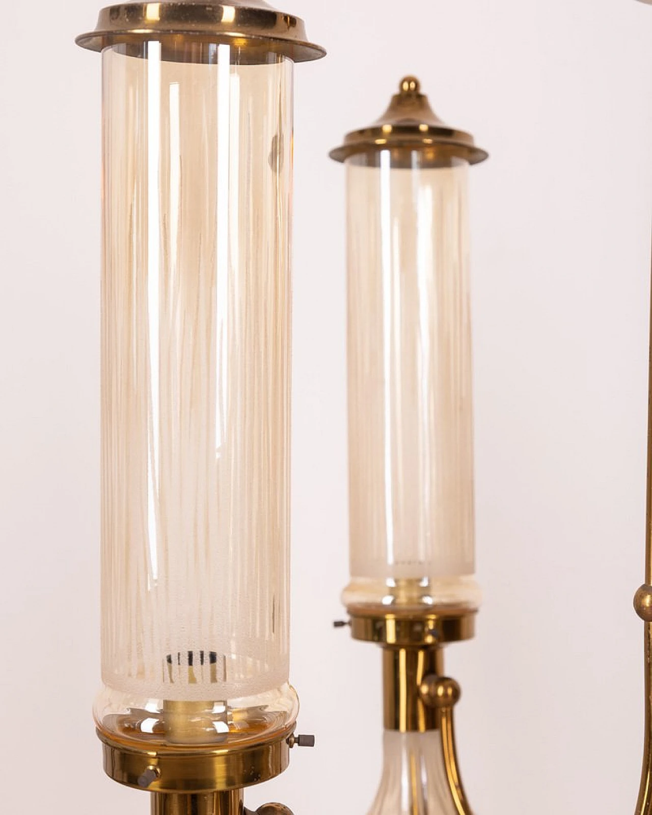 6-Light chandelier in gilded brass and decorated glass, 1960s 5