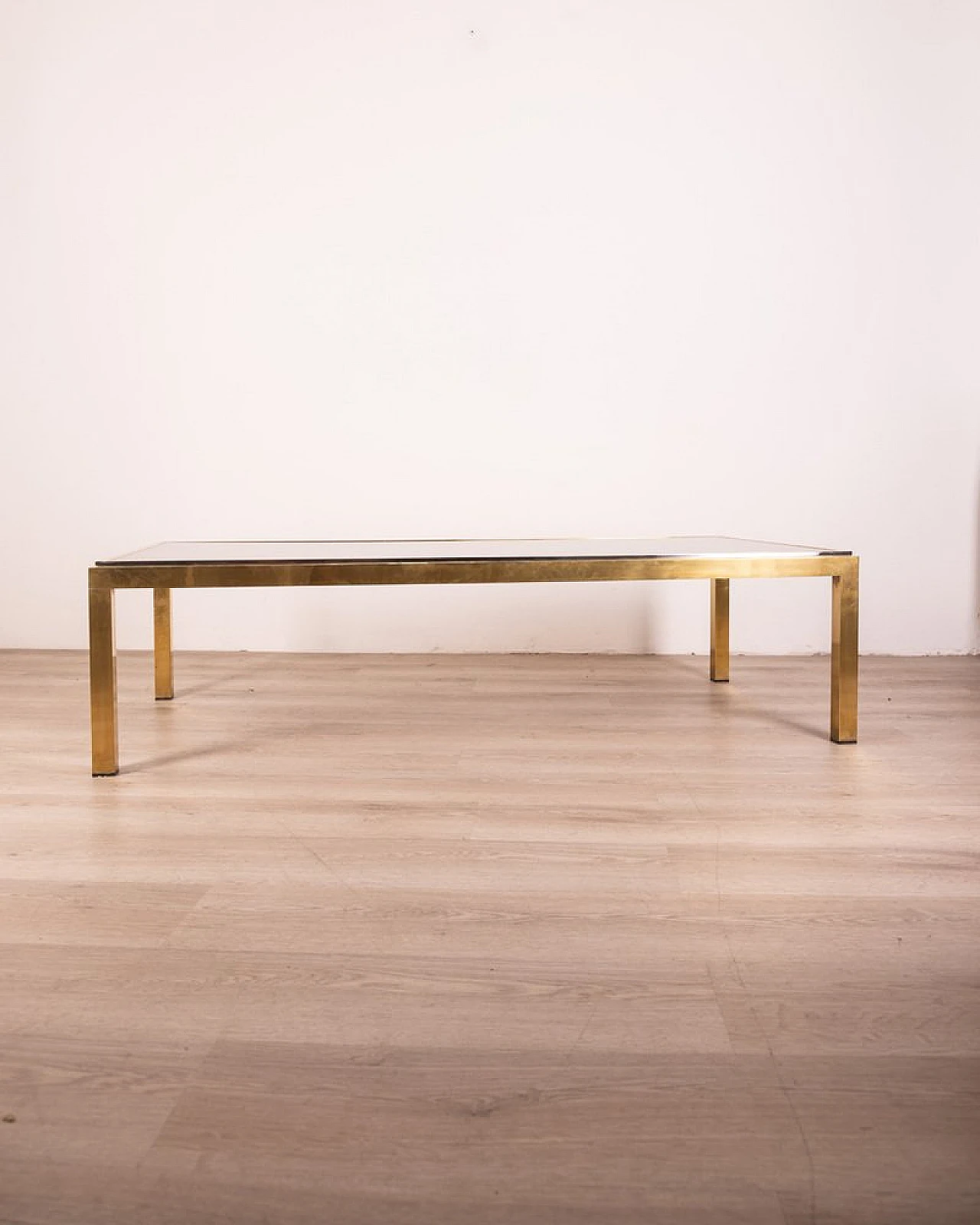 Rectangular coffee table in smoked glass and brass, 1960s 4