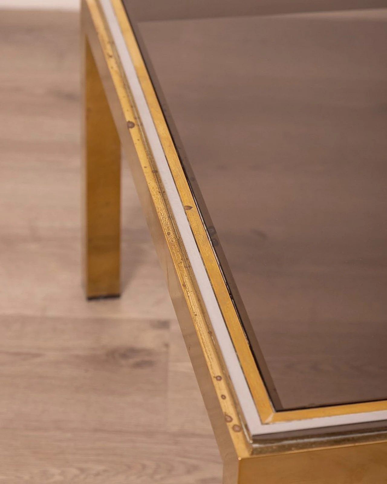 Rectangular coffee table in smoked glass and brass, 1960s 6