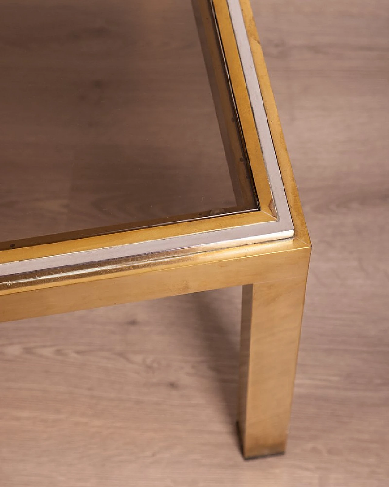 Rectangular coffee table in smoked glass and brass, 1960s 7