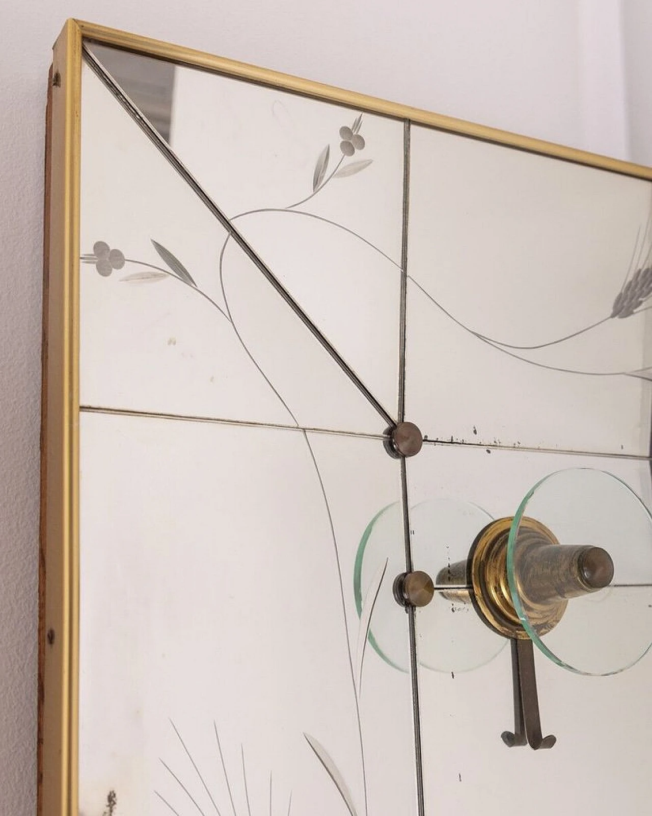 Mirror with clothes hanger in brass and wood by Cristal Art, 1950s 4
