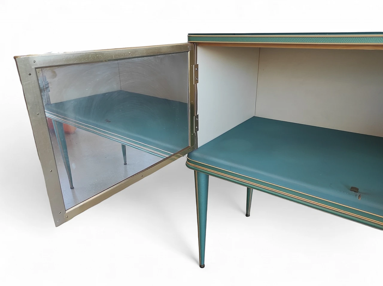 Vinyl, aluminum and glass sideboard by Umberto Mascagni, 1950s 3