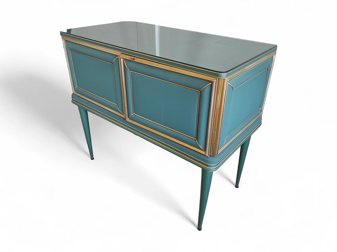 Credenza in vinile, alluminio e vetro di Umberto Mascagni, anni '50 7