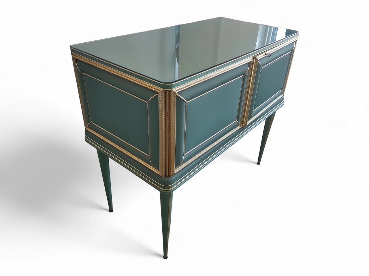 Credenza in vinile, alluminio e vetro di Umberto Mascagni, anni '50 8