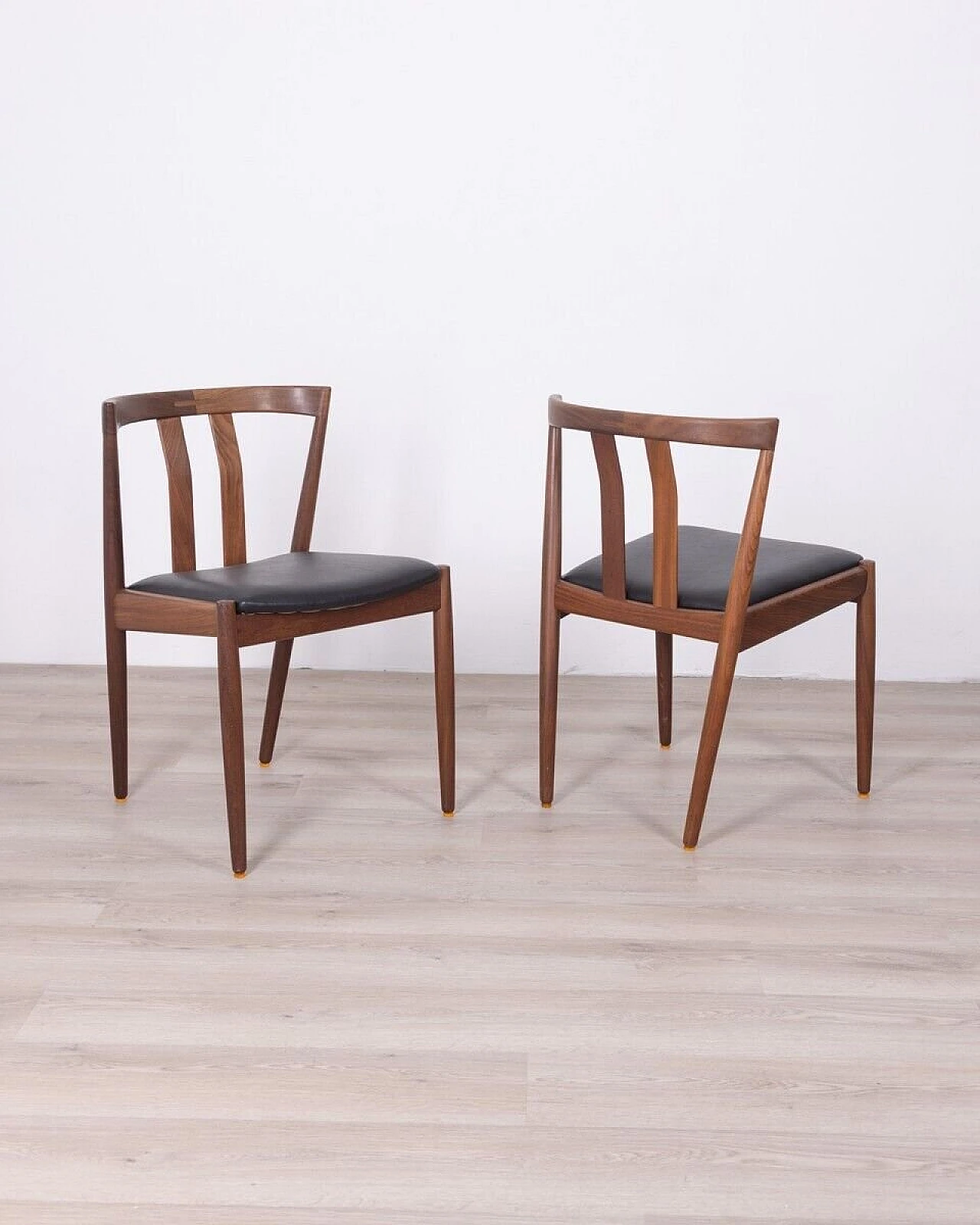 Pair of danish chairs in teak with black leather seat, 1960s 1