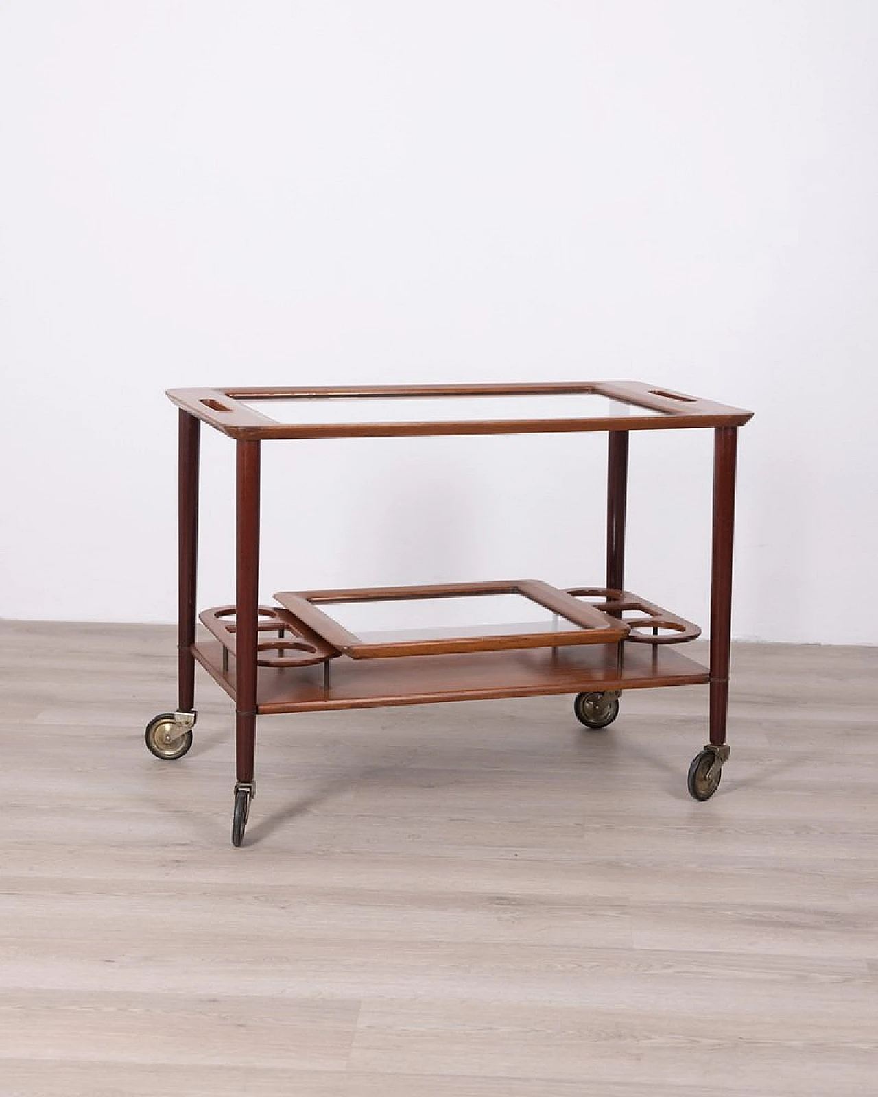 Bar cart in wood & glass with bottles holder by Cesare Lacca, 1950s 1