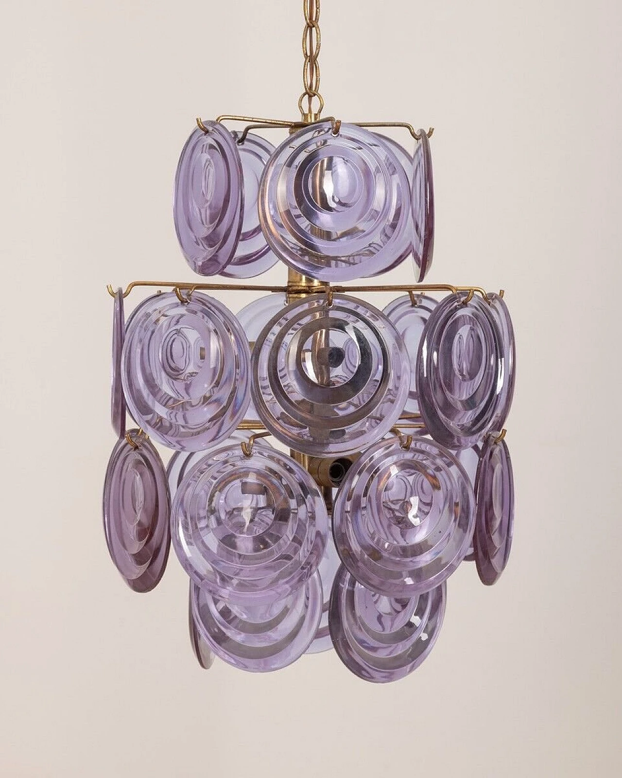 Lampadario a 6 luci in vetro viola di Murano di Vistosi, anni '50 6