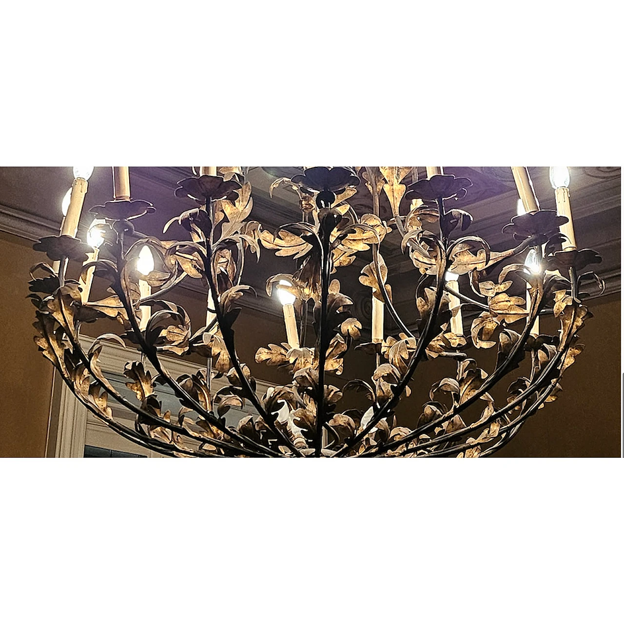 Fifteen-light hand-carved wrought iron chandelier, early 20th century 6